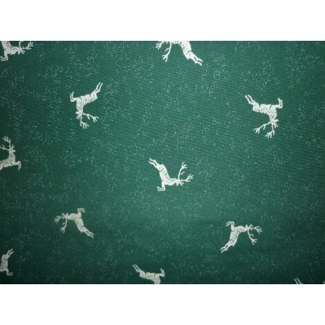 Landhaus Kissenh&uuml;lle Kissen Bezug springender Hirsch Hauptfarbe gr&uuml;n mit Hirsch beige 50 x 50 cm