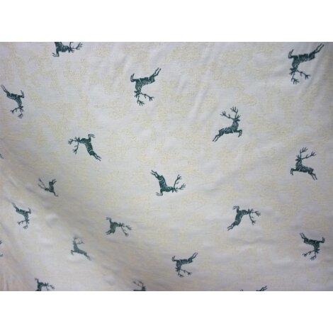 Landhaus Kissenhülle Kissen Bezug springender Hirsch Hauptfarbe beige mit Hirsch grün 50 x 50 cm