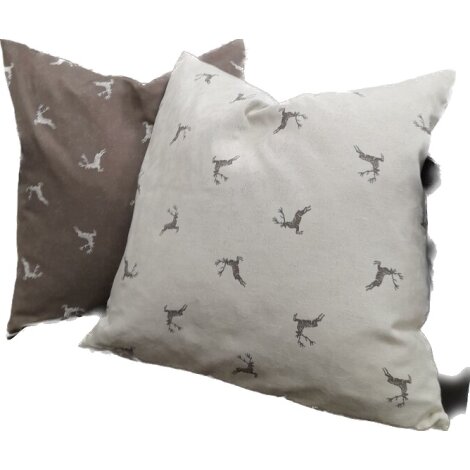 Landhaus Kissenh&uuml;lle Kissen Bezug springender Hirsch braun beige, Gr&ouml;&szlig;e nach Wahl