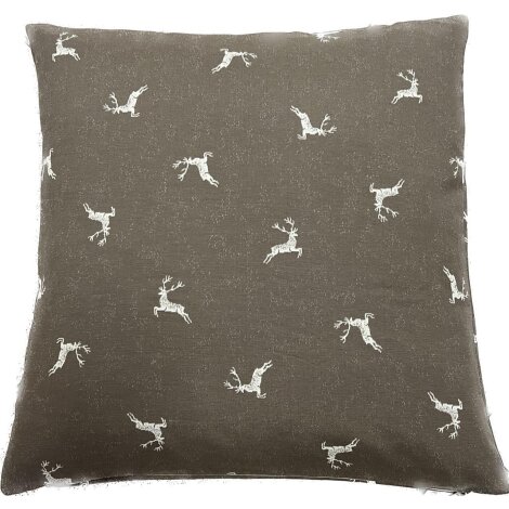 Landhaus Kissenhülle Kissen Bezug springender Hirsch Hauptfarbe braun mit Hirsch beige 50 x 50 cm