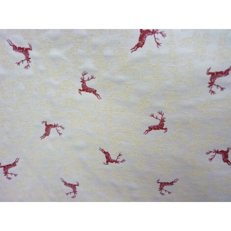 Landhaus Kissenhülle Kissen Bezug springender Hirsch Hauptfarbe beige mit Hirsch rot 50 x 50 cm