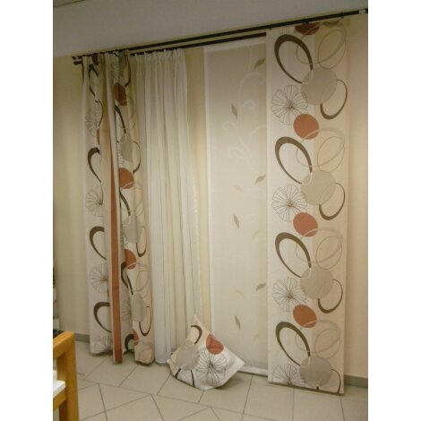 Musterfenster Retro Kreise Schal Fl&auml;chen Stores creme braun, H&ouml;he 2,35 m