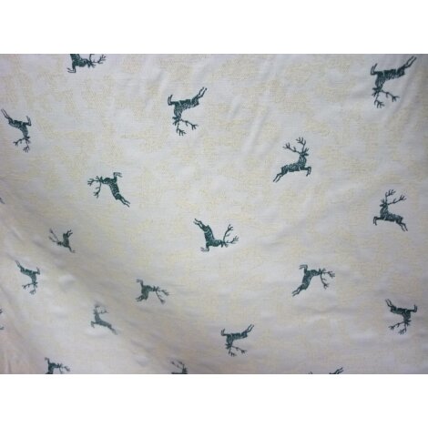 Stoff beige, Hirsche grün